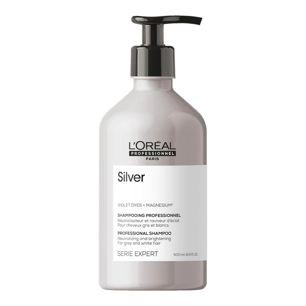 L'Oréal Professionnel Anti-Yellow Tint Hair Shampoo for White, Grey & Bleached Hair, Purple Pigments, Series Expert, Silver Shampoo, 500 ml
