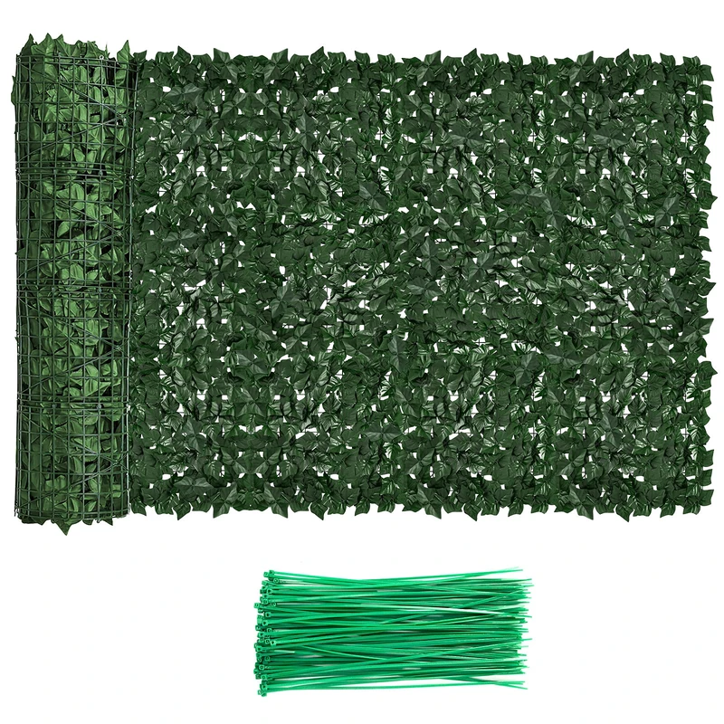 Faux Ivy Privacy Fence Screen Outdoor Expandable Artificial Greenery Roll Fake Hedge Wall Patio Green Plastic Leaf Plant Vine Grass Panels Gate Covering for Garden Yard Balcony (98.4 X 39.4 in)
