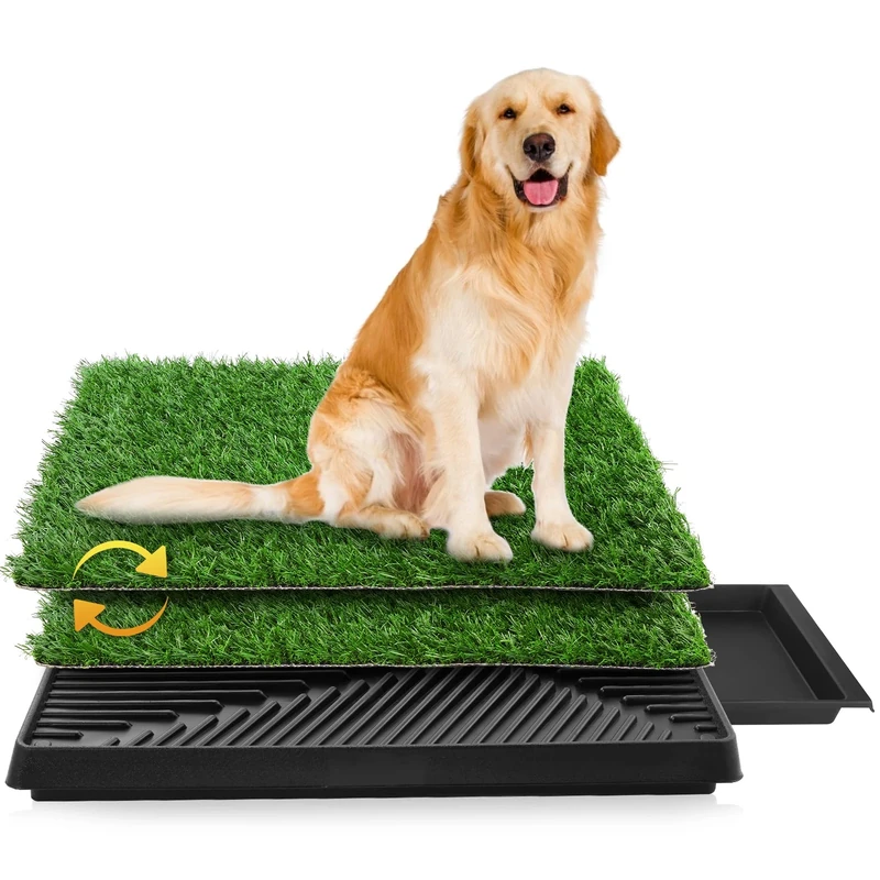 Sailnovo Toilet for Small and Large Dogs, 63 x 50 cm, with 2 Durable Artificial Grass, Easy to Clean, Pet Training Mat, Suitable for Balcony/Garden/Toilet etc