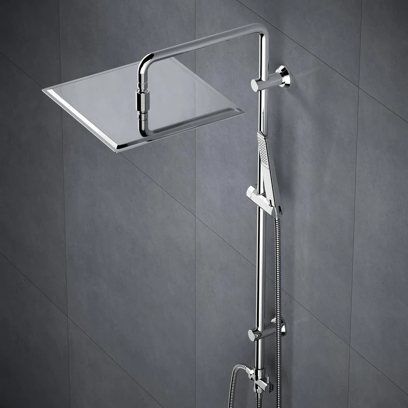Görbach Shower Riser Rail with Height Adjustable 304 SUS Bar and Holder in Chrome Finish - Shower Head Hand in SUS 30x30cm