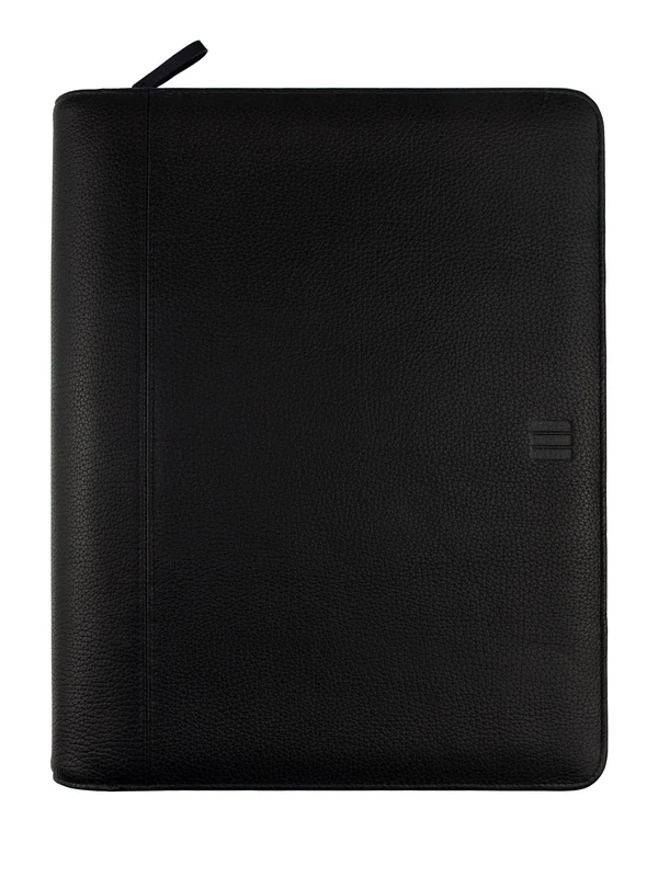 Finocam – Black Andrea Zip-Close Leather Document Holder with Rings