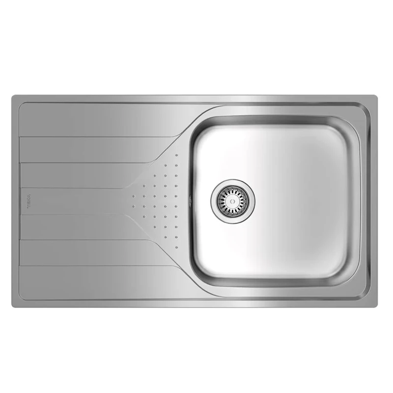 Teka Universe 50 T-XP 1C 1E Plus – Sink 50 cm, Left Built, 1 Bucket and Drainboard, Drain with Manual Valve, Polished Finish, Stainless Steel Colour