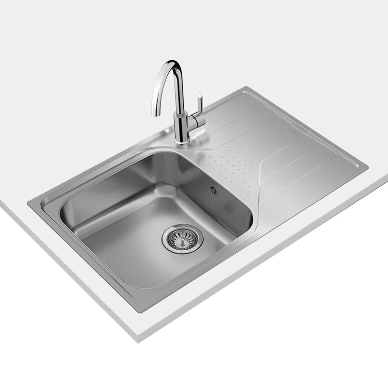 Teka Universe 50 T-XP 1C 1E Max – Kitchen Sink 1 Bowl with Drainboard, 50 cm Built-in, Manual Valve Drain with Basket, Stainless Steel