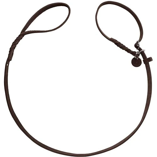 HUNTER Solid Education Retriever Lead, Colour: Dark Brown, Hand-Braided Lead with Integrated Collar, Special Slider and Pull Stop Made of Robust Cowhide Leather, Size 18/170