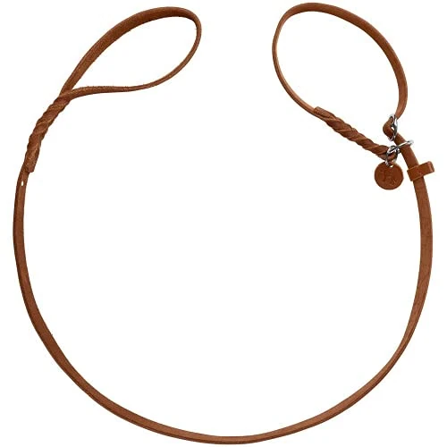 HUNTER Solid Education Retriever Lead, Colour: Cognac, Hand-Braided Lead with Integrated Collar, Special Slider and Pull Stop Made of Robust Cowhide Leather, Size 18/170