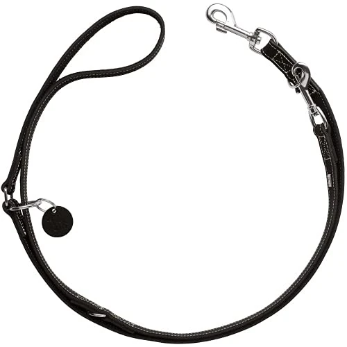 HUNTER Aalborg Adjustable Dog Lead in Black 3-Way Adjustable Robust Cowhide Leather with Strong Greasing Made in Germany Size: 10/200