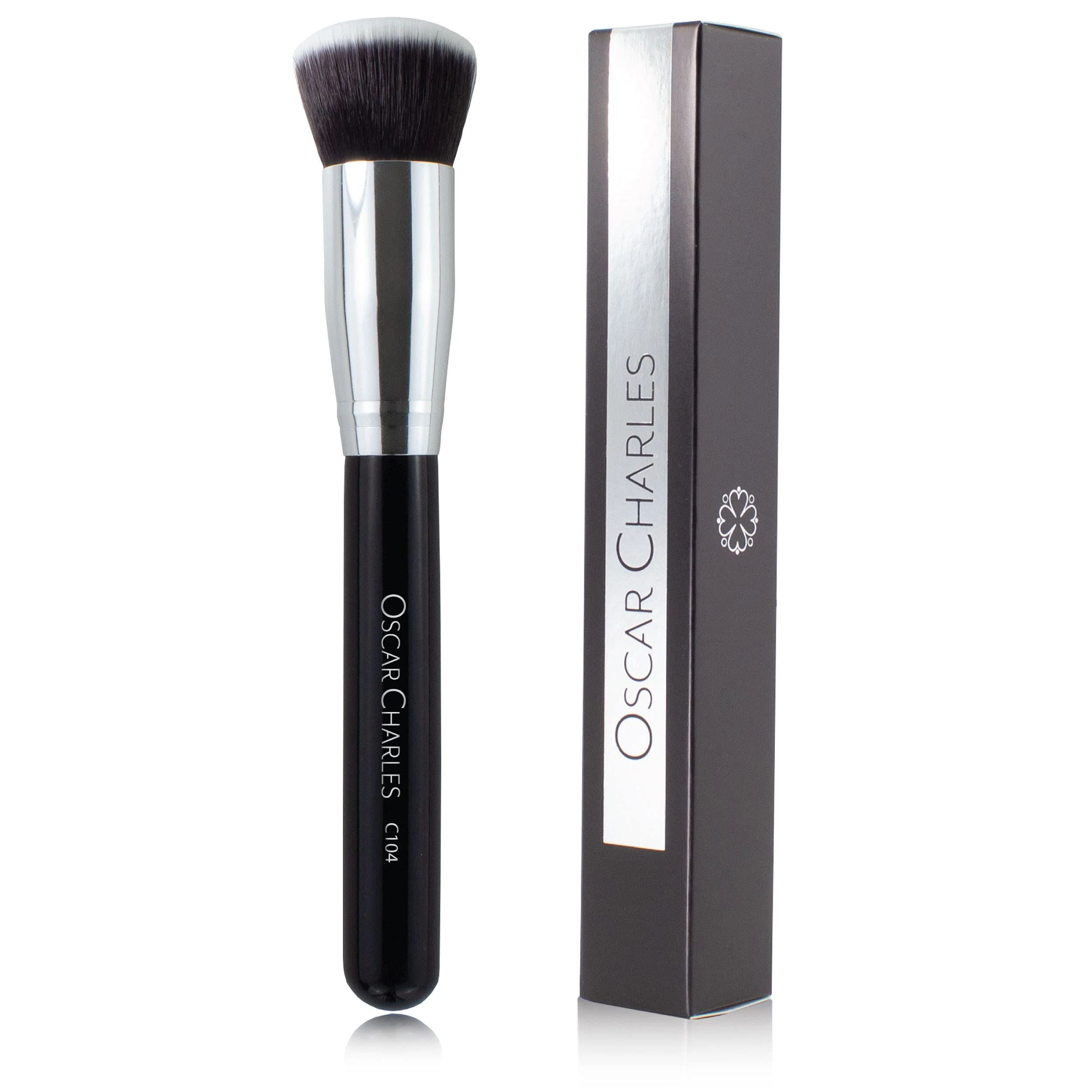Oscar Charles 104 Luxe Professional Flat Top Foundation Buff Makeup Brush for Liquid Foundation Make up (Silver)