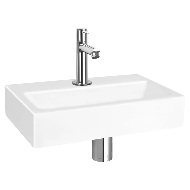 Differnz Flat Wash Basin Ceramic White Straight Fitting Chrome Complete Set 38 x 24 x 7 cm