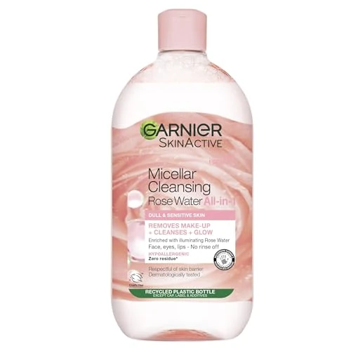 Garnier Micellar Rose Cleansing Water 700ml, Gentle face Cleanser & Makeup Remover, Hypoallergenic. Vegan Formula, Suitable For Dull And Sensitive Skin, Glow Boosting Formula, Dermatologically Tested