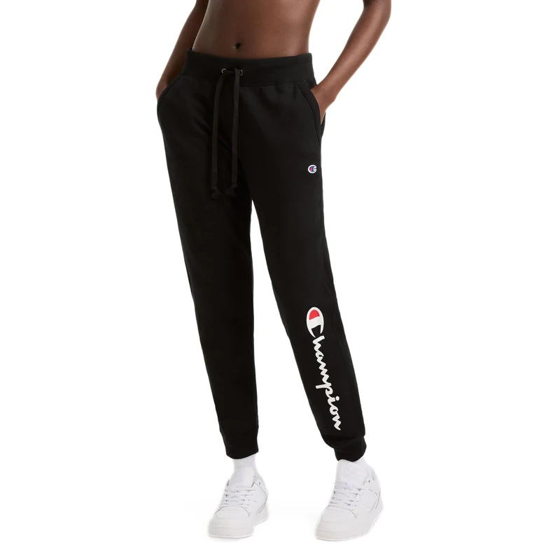 Champion Women's, Powerblend, Fleece Joggers, Comfortable Pants, 29" (Plus, Black Script, XL