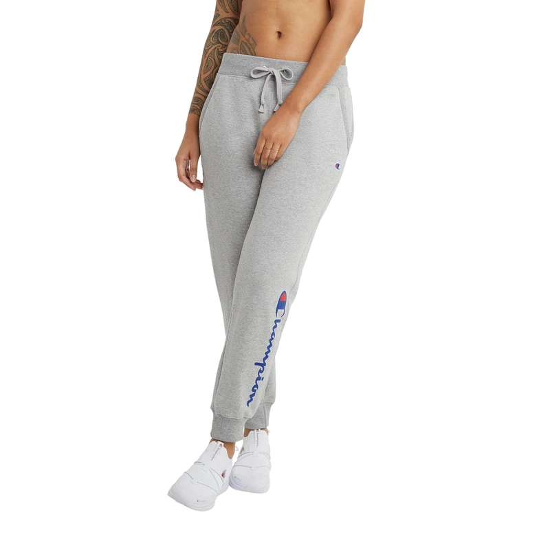 Champion Women's, Powerblend, Fleece Joggers, Comfortable Pants, 29" (Plus, Oxford Gray Script, M