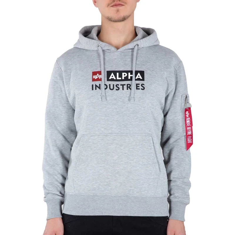 ALPHA INDUSTRIES Men's Alpha Block-Logo Hoody Sports Hoodie, Grey Heather, XXL