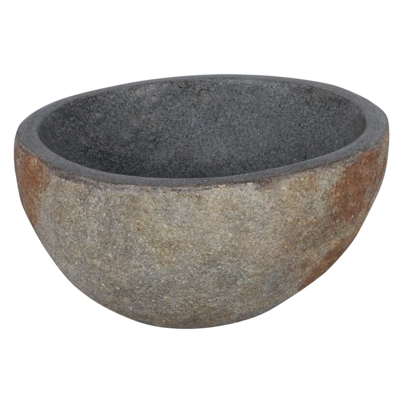 Differnz Nusa waskom Differnz Washbasin Nusa Diameter 35-39 x 15 cm - Natural Stone Countertop Sink Without Overflow - Washbasin Round Sink - Bathroom Accessories - Grey - Riviersteen - Ø 30-39 cm - Image 1