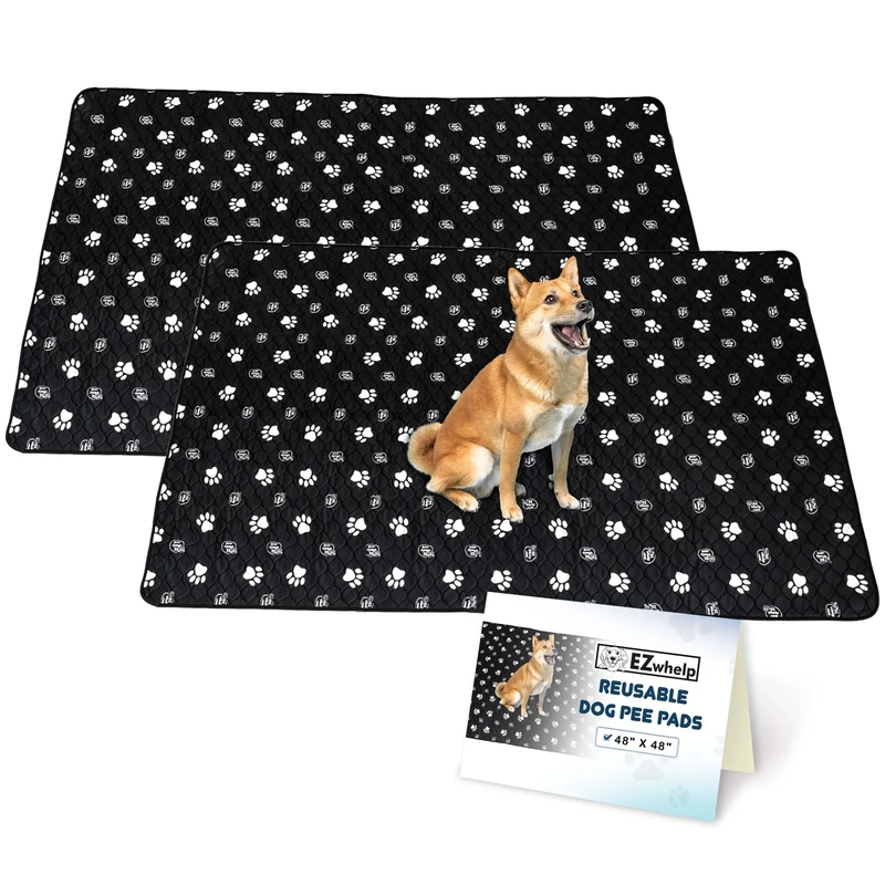 EZwhelp Washable Pee Pads for Dogs - Reusable Whelping Pads, Waterproof Rug Pad, Doggie Pee Pads for Indoors & Outdoor Dog Training Pee for Whelping Box for Dogs, Playpen, Cage Floor - 2 Pack, 48x48