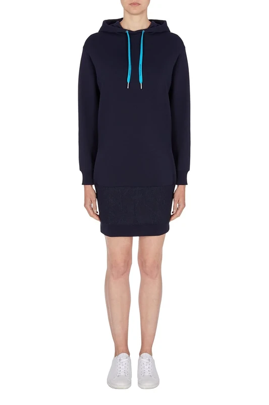 Armani Exchange Women's Sustainable, Hooded Neck, Drawstrings, Knit Details on Front Dress, Blueberry, S