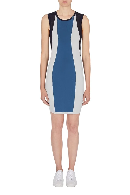 Armani Exchange Women's Color Block, Front Logo on Neck, Sleeveless Dress, Blueberry, Small