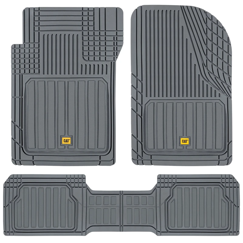 Caterpillar CAMT-8303 Advanced Performance ToughLiner Rubber Car Floor Mats for Auto Truck SUV & Van, Full Custom Trim to Fit Liners, Heavy Duty Odorless All Weather Total Protection, Gray