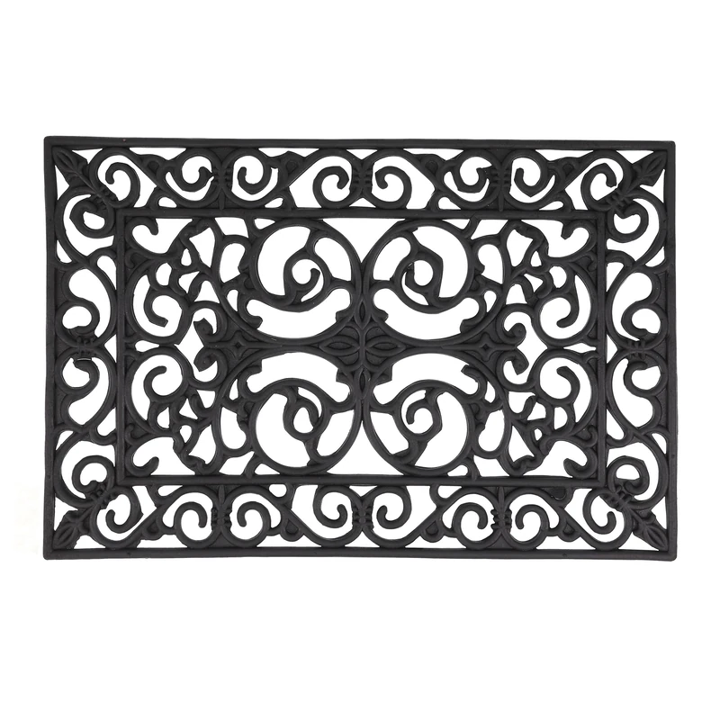 Relaxdays Rubber Doormat, Non-Slip, Weatherproof, Indoor & Outdoor, Dirt Trap Mat, Floral Pattern, HxW: 40x60 cm, Black