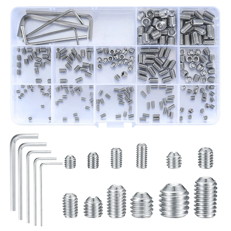 240 Pcs Grub Screws Set, Cup Point Hex Head Screw Set, M3/M4/M5/M6/M8 Metric Hex Head Allen 304 Stainless Steel Screw Kit with Allen Key Wrench(M1.5/M2/M2.5/M3/M4) for Door Handles, Faucet