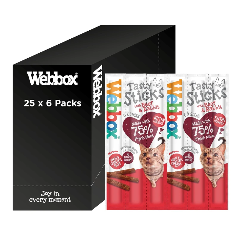 Webbox Tasty Sticks Cat Treats, Beef and Rabbit - 25 x 6 Packs