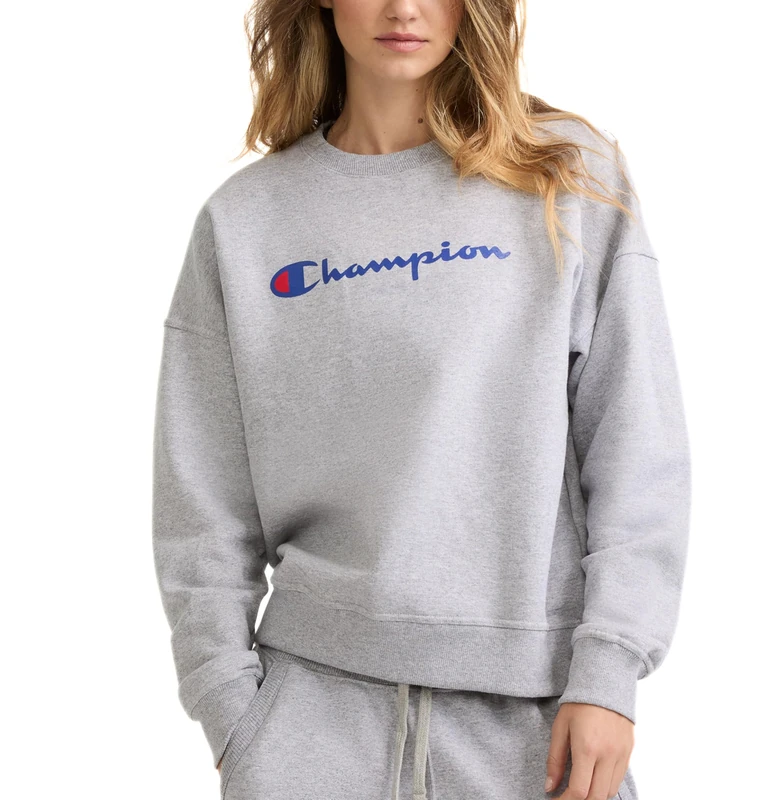 Champion Women's Powerblend Relaxed Crew, Screen Print Script Sweatshirt, Oxford Gray-y08113, S