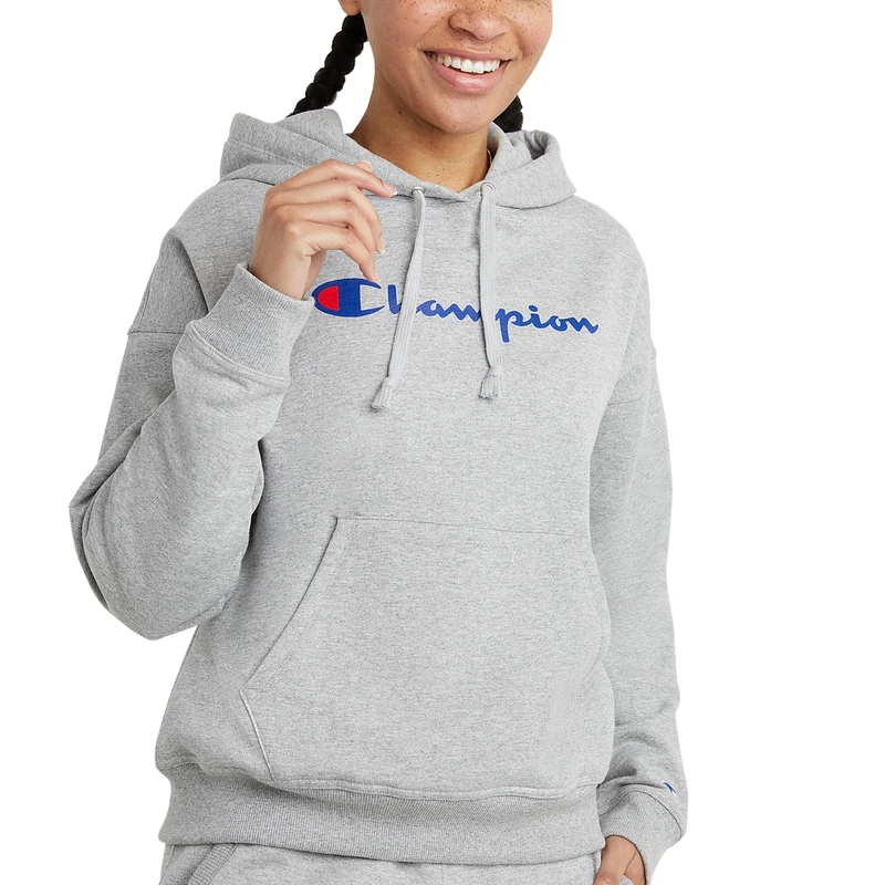 Champion Women's Powerblend Relaxed Hoodie, Screen Print Script, Oxford Gray-y08113, XL