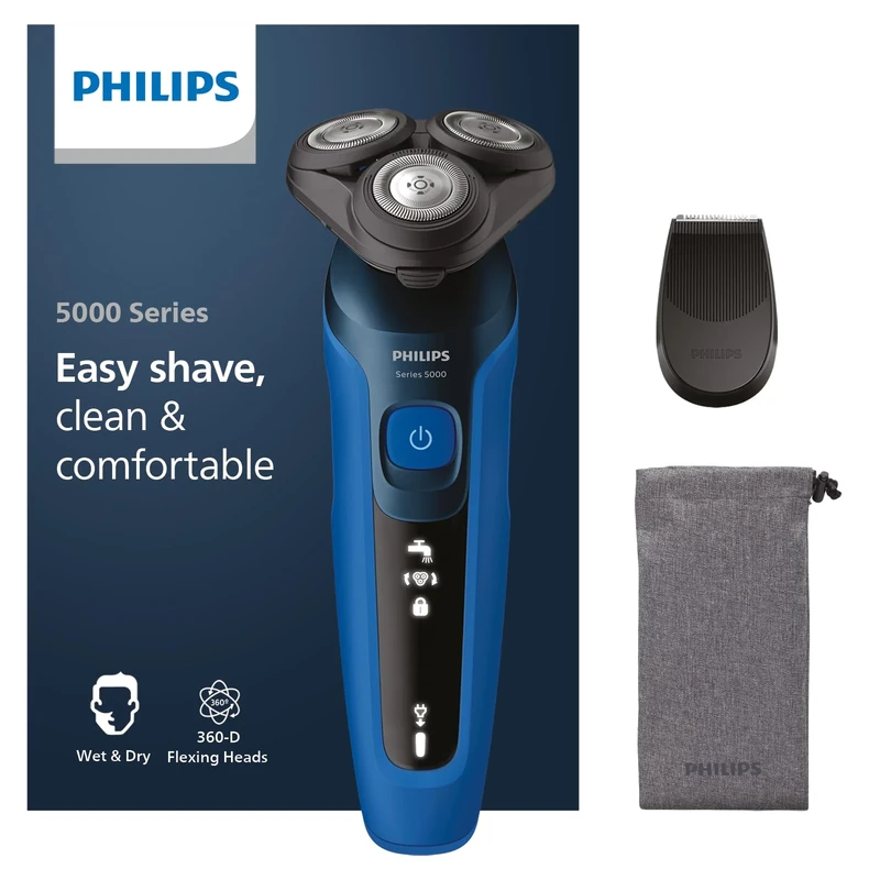 Philips Series 5000 Electric Wet and Dry Shaver S5466/18, Powerful & Gentle Shave, SteelPrecision Shaving System, Flexible 360° Shaving Heads, 60 Minutes Running Time