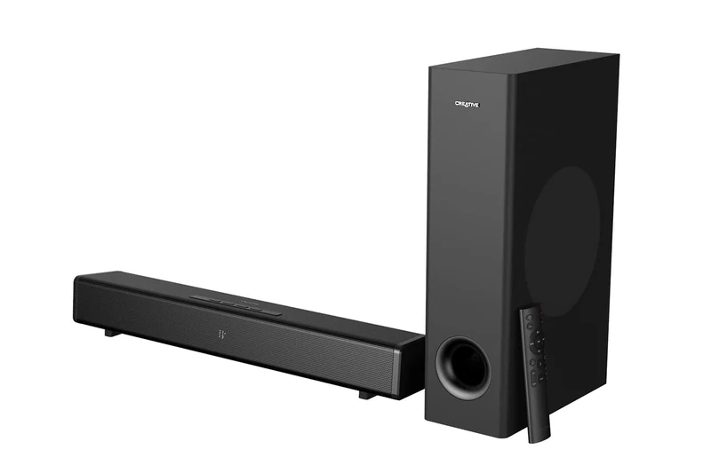 CREATIVE Stage 360 2.1 Soundbar and Subwoofer with Dolby Atmos for TV and Ultrawide Monitors, Surround Sound with HDMI ARC/2.0, Bluetooth, Optical Input, and IR Remote