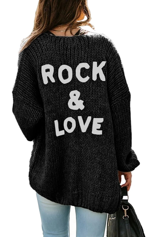 PRETTYGARDEN Women's Long Sleeve Open Front Knit Cardigans Sweaters Soft Loose Draped Coat Outerwear, Black, Small