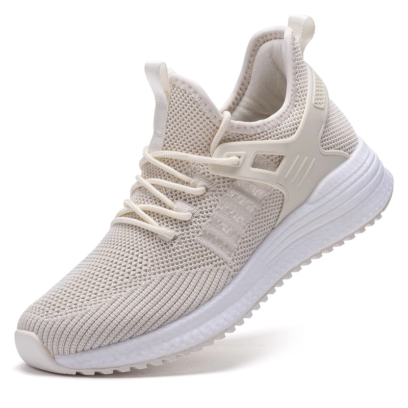 SDolphin Running Shoes for Women Sneakers Ladies Tennis Workout Slip on Breathable Mesh Flats Walking Road Running Shoes, Beige-Breathable, 7 UK