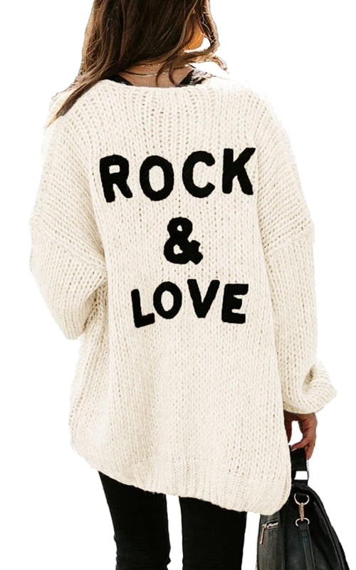 PRETTYGARDEN Women's Long Sleeve Open Front Knit Cardigans Sweaters Soft Loose Draped Coat Outerwear, White, Small