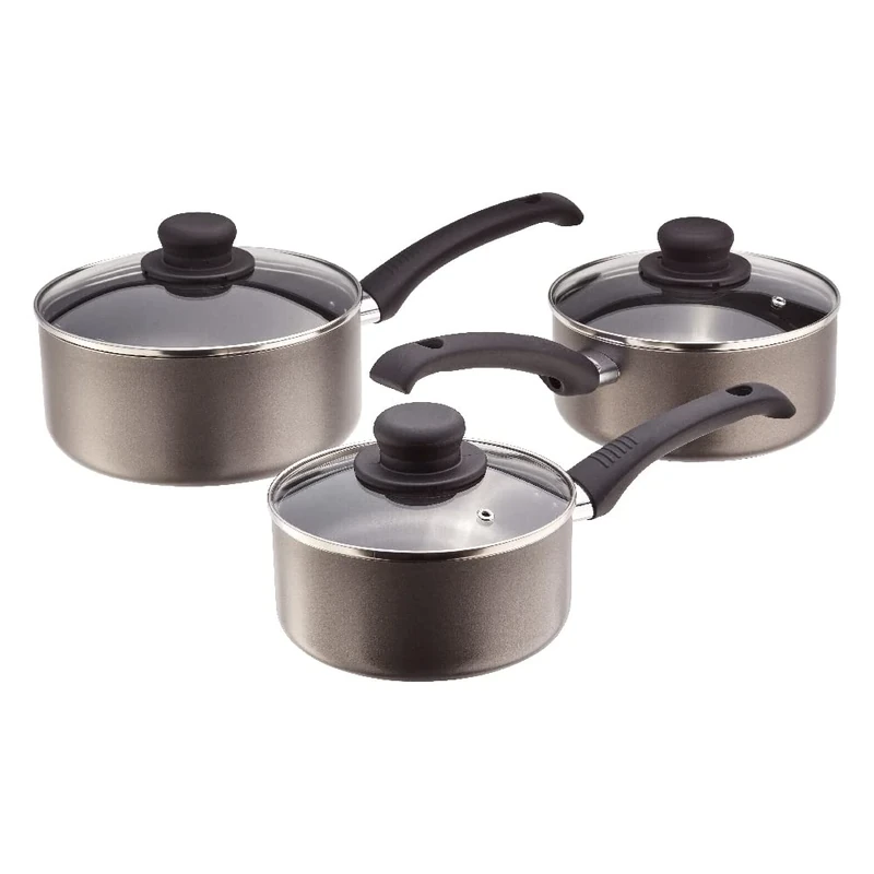 Judge Everyday 3 Piece Cookware Set, Non Stick Pot Set, 3-Pieces 16cm 18cm 20cm Saucepans, Aluminium Pots with Heat Resistant Handles, Not Suitable for Induction Hobs, Compatible with All Other Hobs