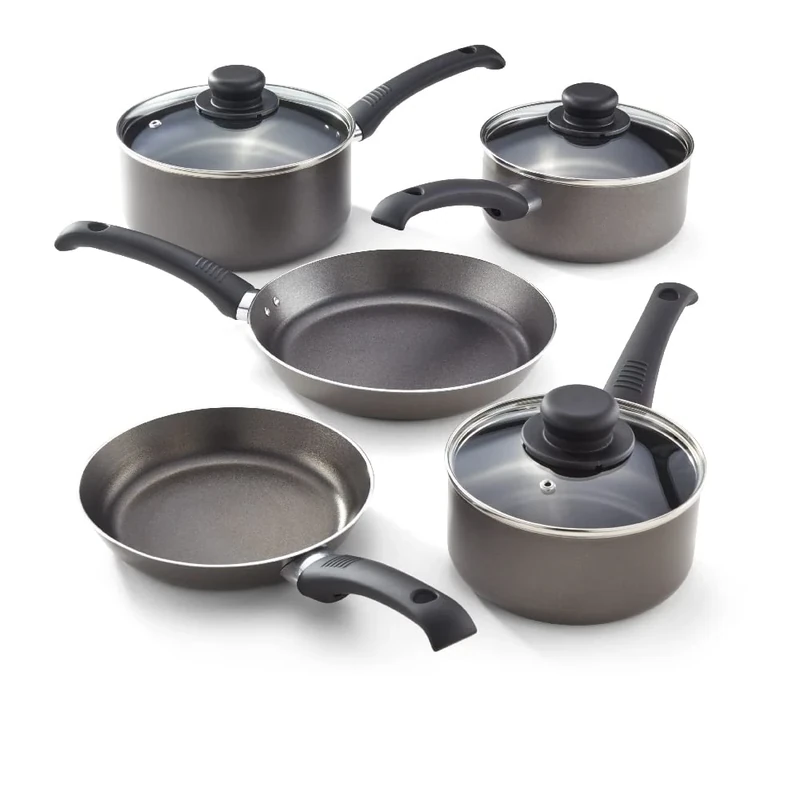 Judge Everyday 5 Piece Cookware Set, Non-Stick Pot Set, 5-Pieces 16cm 18cm 20cm Saucepans, 20cm 24cm Frying Pans, Aluminium Pots with Heat Resistant Handles, Not Suitable for Induction Hobs