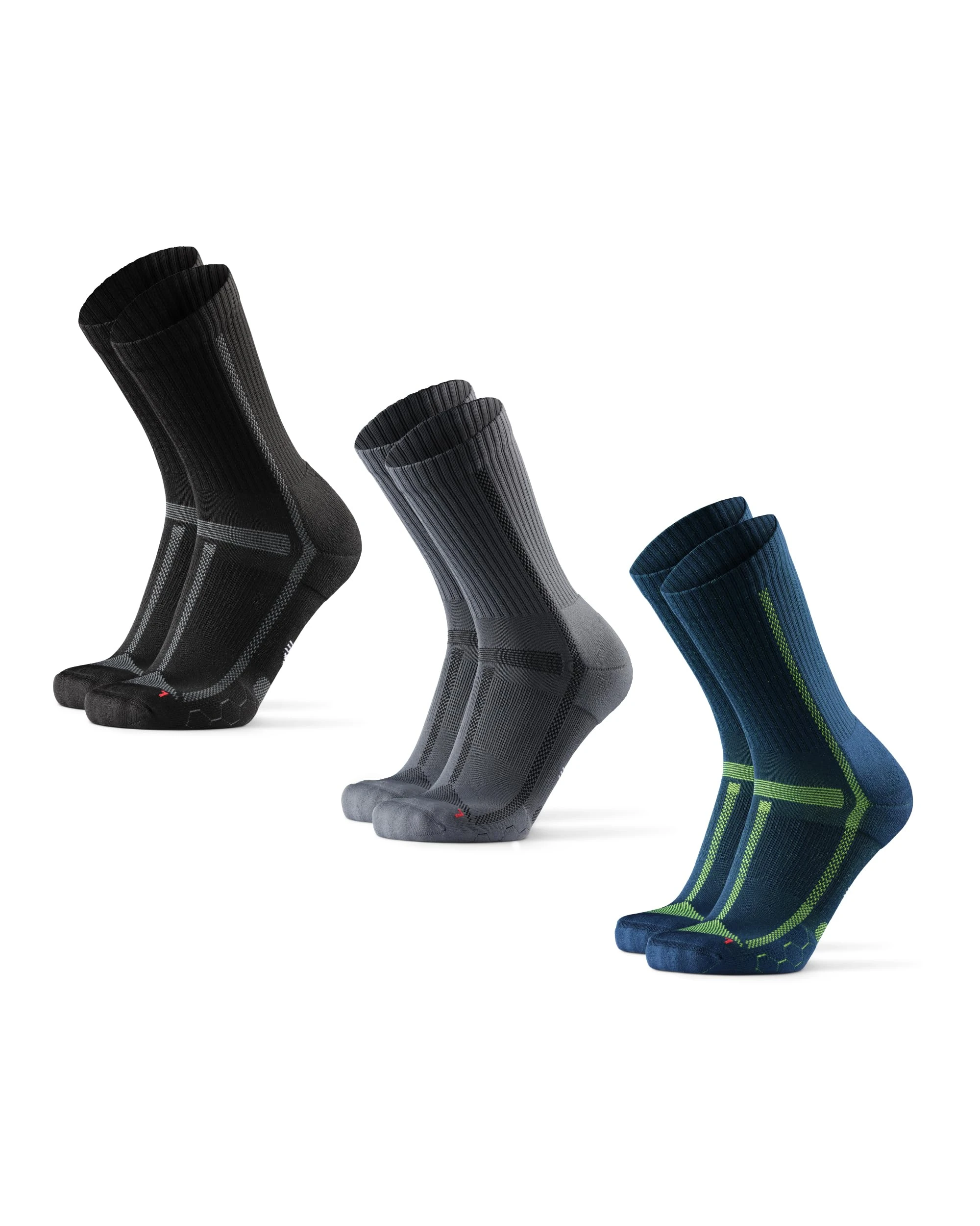 DANISH ENDURANCE Cushioned Running Socks for Long Distances, Crew Socks, for Men & Women, Unisex, 3 or 5 Pack, Multicolour (1x Black-Grey, 1x Grey-Black, 1x Blue-Yellow), 35-38