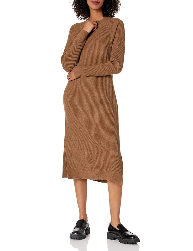 The Drop Women's Renata Rib Midi Dress, Mocha, M