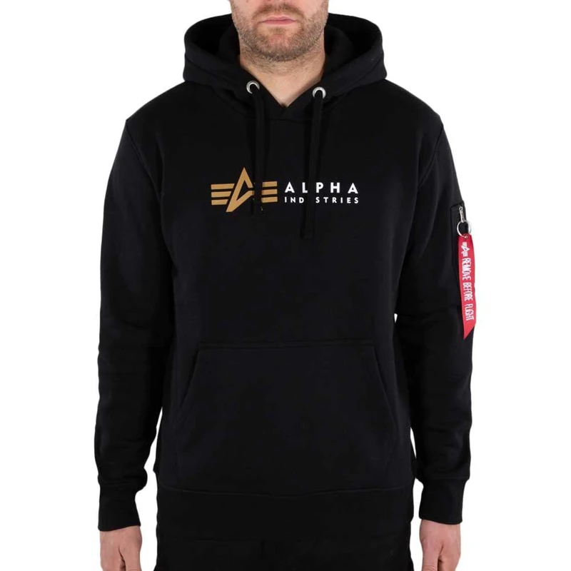 Alpha Industries Men's Alpha Label Hooded Sweat Sweatshirt, Black, XL