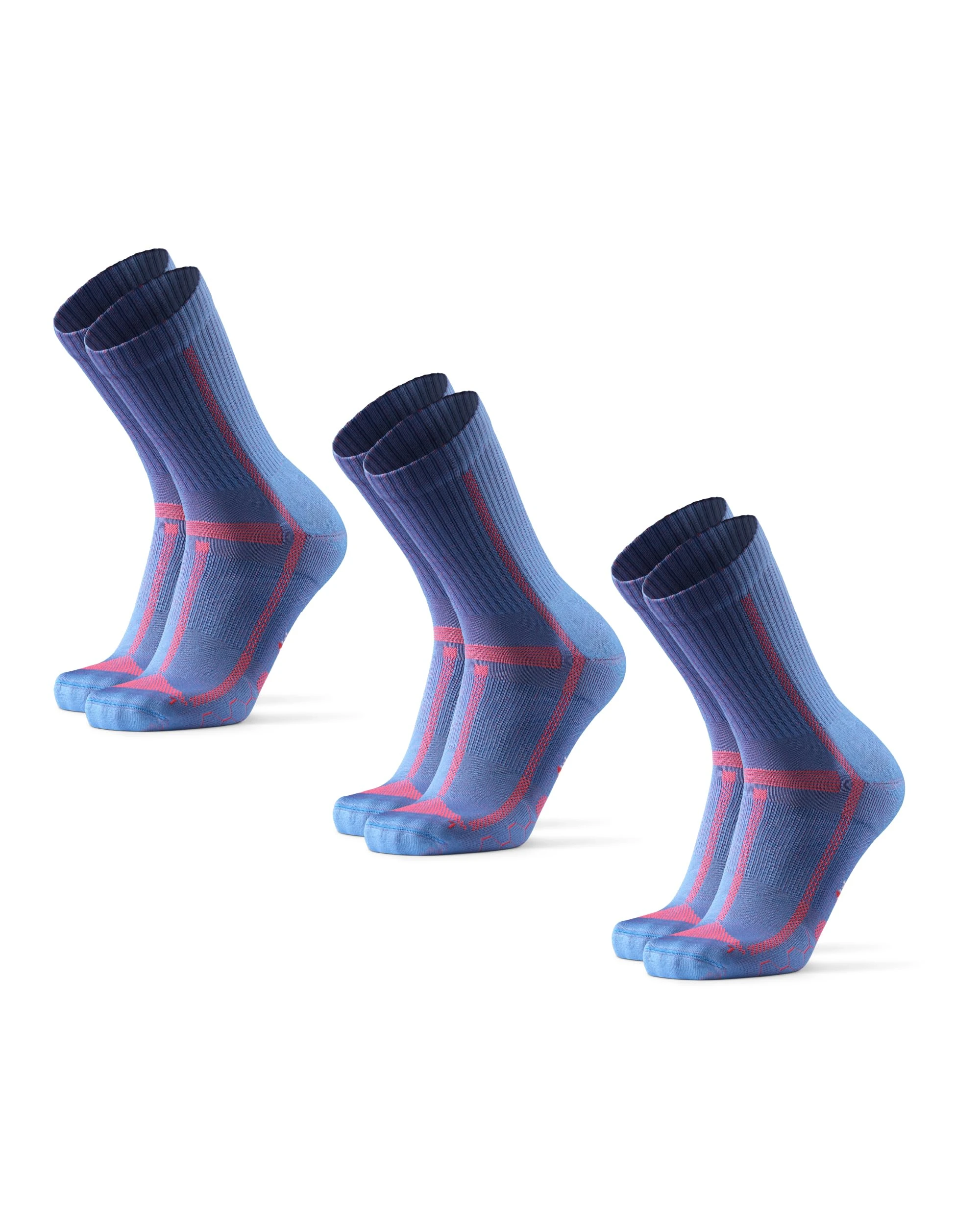 DANISH ENDURANCE Cushioned Running Socks for Long Distances, Crew Socks, for Men & Women, Unisex, 3 or 5 Pack, Light Blue-Orange, 35-38