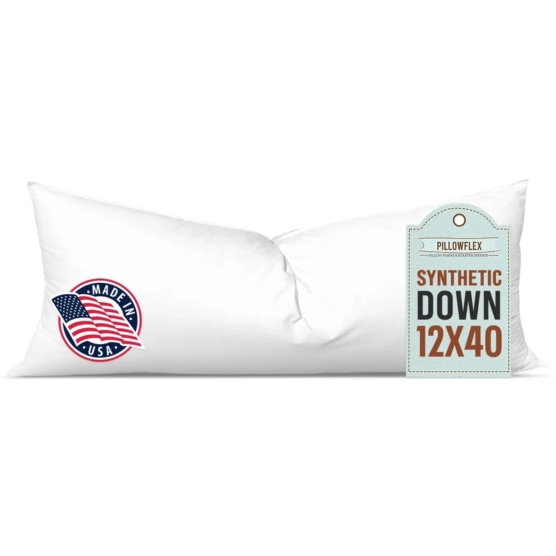 Pillowflex Synthetic Down Pillow Insert - 12x40 Down Alternative Pillow, Long Pillow Insert for Sham - Large Pillow, Rectangle Pillow - Polyester Pillow - 1 Decorative Pillow Form
