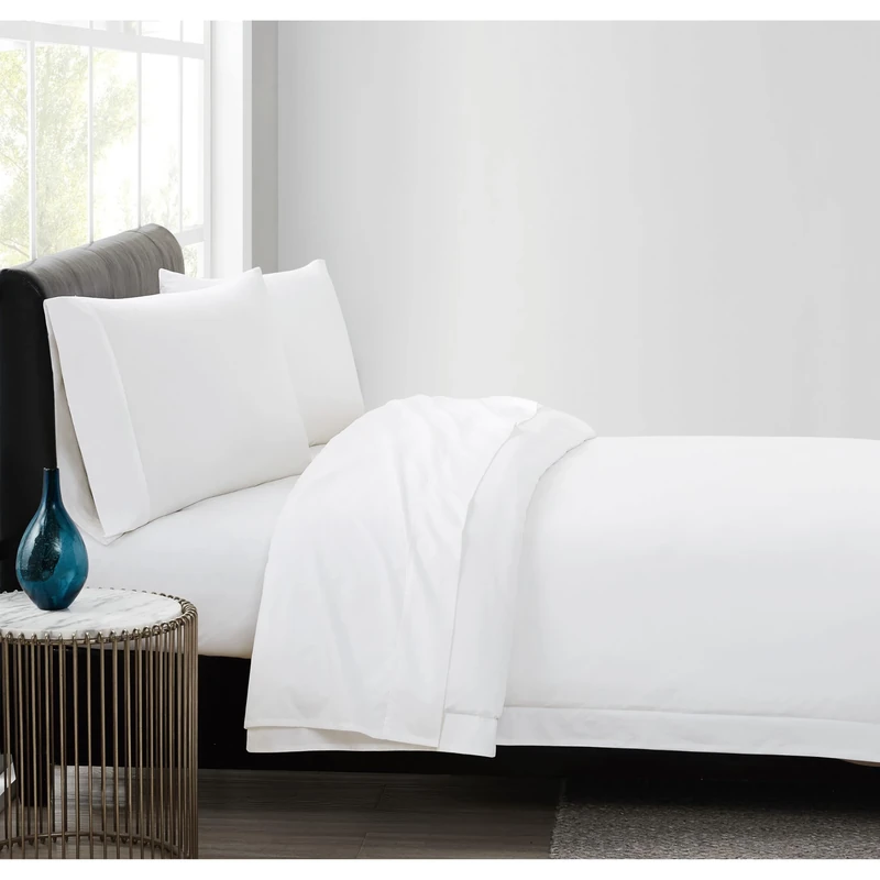 Vince Camuto - 400 TC King 4 Piece Sheet and Pillowcase Set - Percale Cotton Collection - White