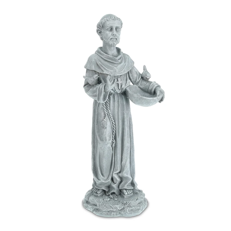 Relaxdays Saint with Drinking Trough, Weatherproof Decoration, Grave Ornament, Polyresin, Garden & Balcony, Grey, Resin, Gray, 1 Item