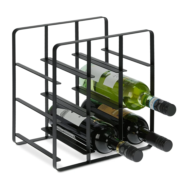 Relaxdays Metal Wine Rack, 9 Bottles, HxWxD: 30.5 x 27 x 20 cm, Free Standing, Drinks Holder, Kitchen & Bar, Black
