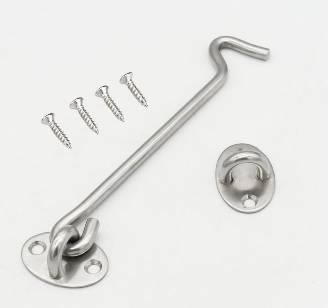 1PCS Stainless Steel Cabin Hook and Hook and Eye Latch, 7.48 Inch shed Door Latch Heavy Duty, gate Latch for Wooden Gates，Window Brace Gate Door Catch Silent Holder (Silver7.48Inch)