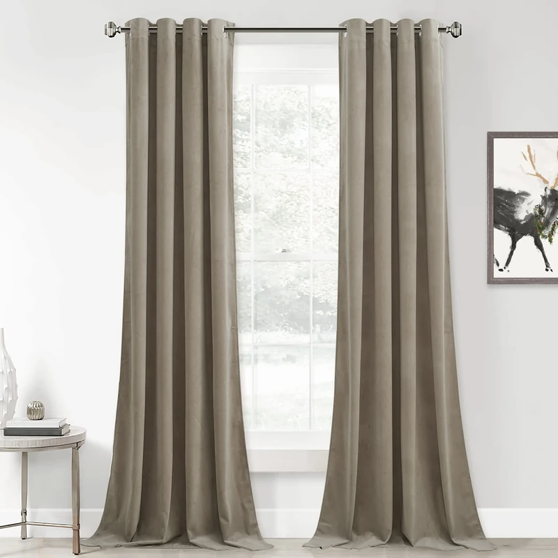 StangH Camel Beige Velvet Curtains - Eyelet Light Block Summer Shade Thermal Insulated Winter Curtains for Bedroom/Hobby/Dorm, W52 x L96, 2 Panels