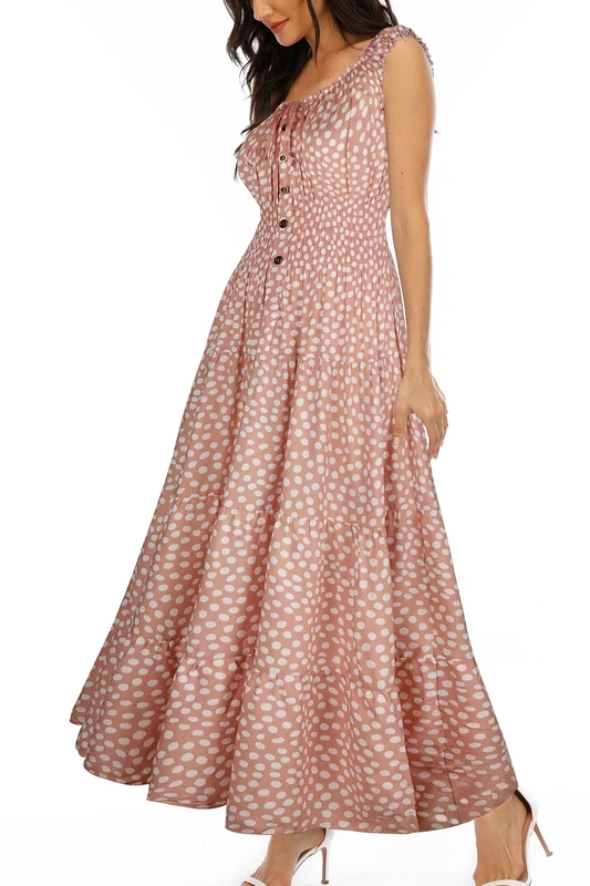 OSTOO Women's 2024 Summer Boho Floral Print Tiered Casual Flowy Long Maxi Dress, Pink, L