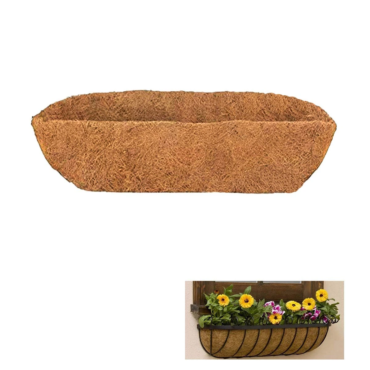 HH-LIFE 1 pcs Pre-formed Molded Coco Liners 48 inch (121cm) Wall Trough Coco Liner Window Box Liner For Wall Mounted Planters/Window Flower Baskets