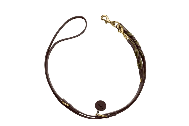 HUNTER Solid Education Duo Adjustable Lead - Dark Brown/Olive - Hand Braided - 3-Way Adjustable - Heavy Duty - with Braided Bolt Hook and Leather Pendant - Size 20/200