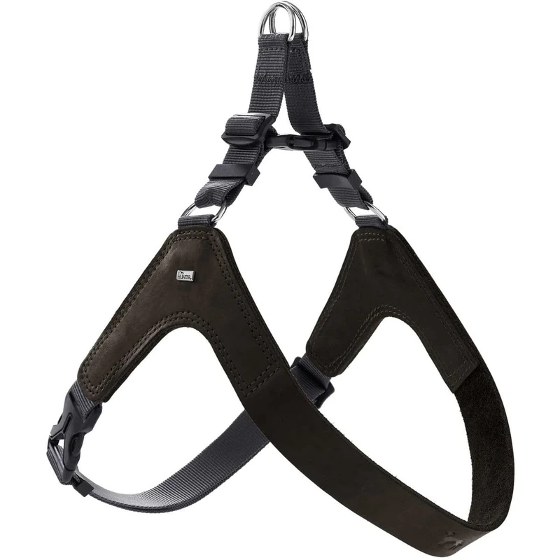 HUNTER Dimaro Dog Harness, Colour: Black, Soft and Robust Cowhide Leather, Excellent Fit, Easy to Put on, Fully Adjustable, Ideal for Puppies and Head-shy Dogs, Size: S-M