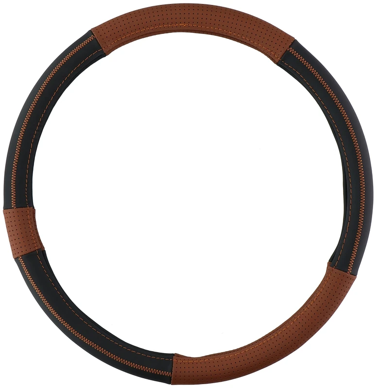 All Ride Steering Wheel Cover for Truck - Genuine Leather - 44-46 Centimetres - Brown-Black - Image 1