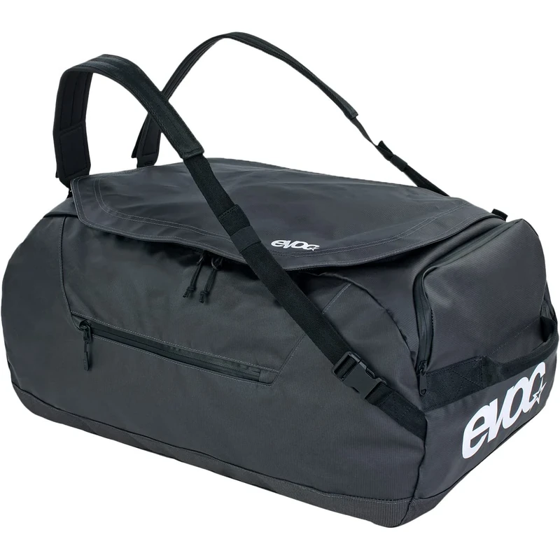 EVOC DUFFLE BAG 100 waterproof travel and equipment bag (detachable carrying strap, separate outer pocket, universal use, incl. integrated bag, PVC-), Carbon Grey/Black