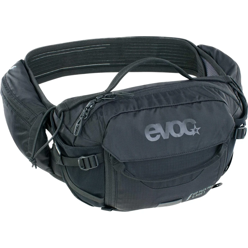 EVOC Hip Pack PRO E-Ride 3 Waist Bag for e-Bike Tours & Trails (3L Capacity, Airflow Contact System, AIRO Flex Hip Belt, Venti Flap System, Bottle cage), Black